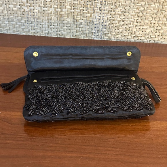🌟2xHP🌟VTG 1960 Marie Antoinette of Paris Black Micro Bead Satin Evening Clutch - Picture 5 of 15
